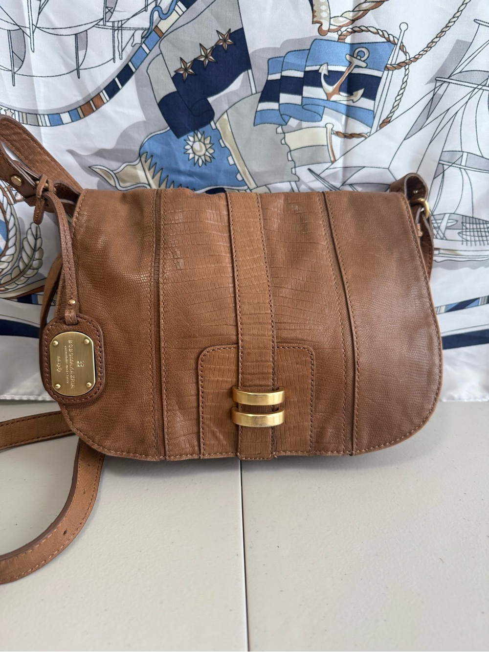 BCBG MAXAZRIA  NWT Brown Leather Crossbody Saddle Bag